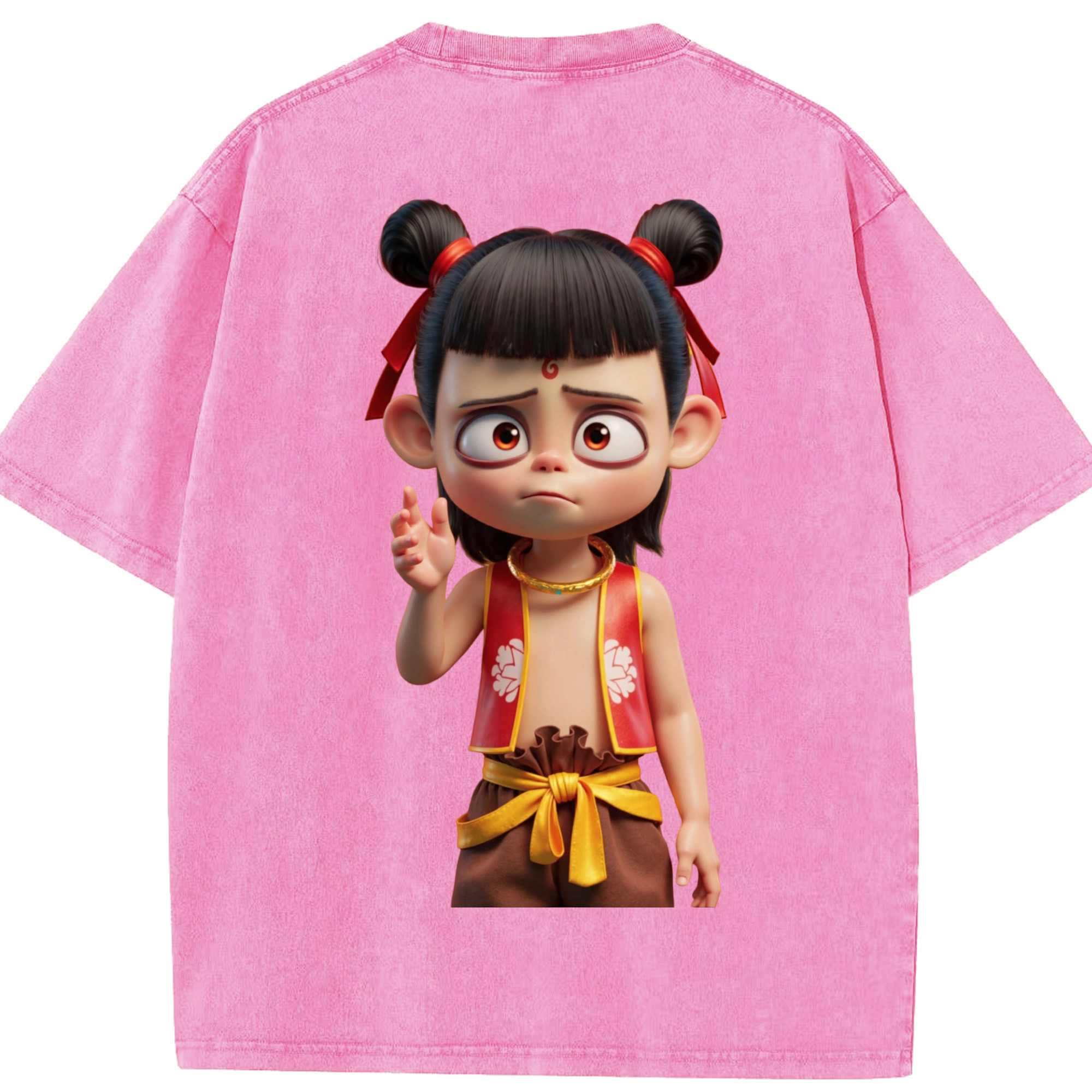 （画像用） Ne Zha 2 ナタ 魔童の大暴れ 綿100% ヴィンテージ風 半袖Tシャツ（背面プリント）
